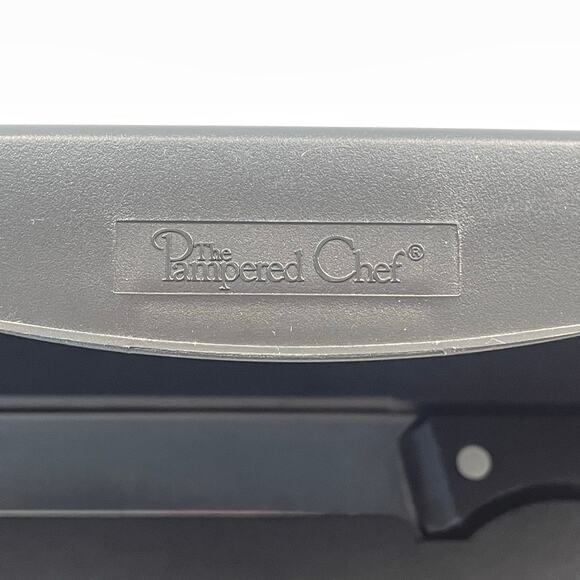 The Pampered Chef Meat Knife & Fork Carving Set w/ Built-In Sharpener & case 8” - Picture 2 of 5